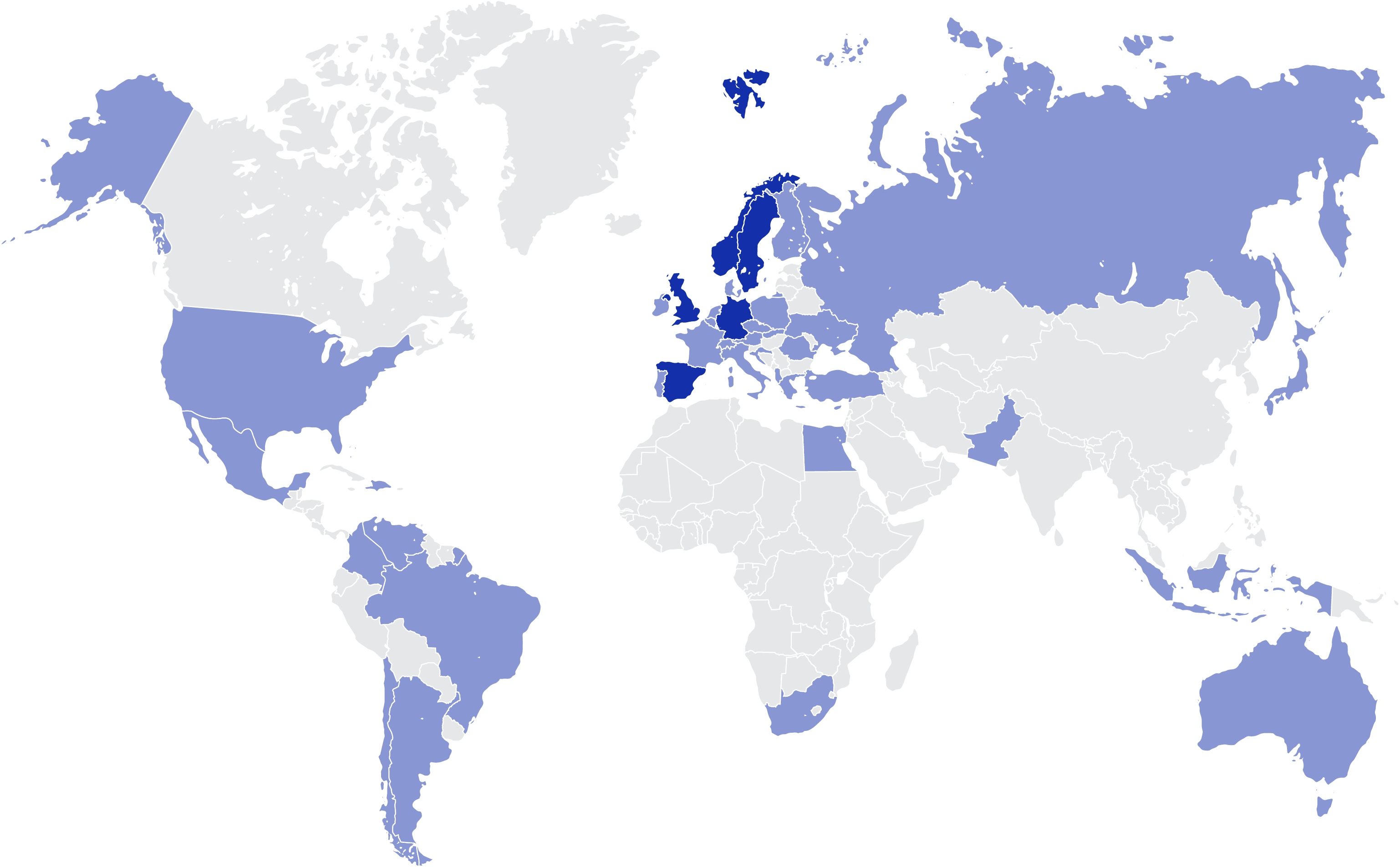 Map of the world, showing all the countries that Keystone Sports operate in.